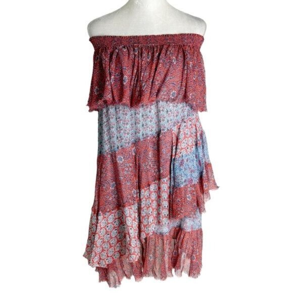 Rebecca Taylor Silk Off Shoulder Patchwork Mini Dress Mermaid Size S - Picture 5 of 15